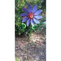 The Lazy Scroll Kinetic Metal Yard Art Garden Flower Motion Spinner Teal  Yellow flowerpurpred